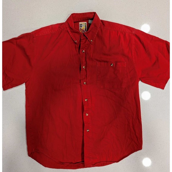 Vintage On the Brink Red Button Collared Shirt Men's L - Picture 1 of 7